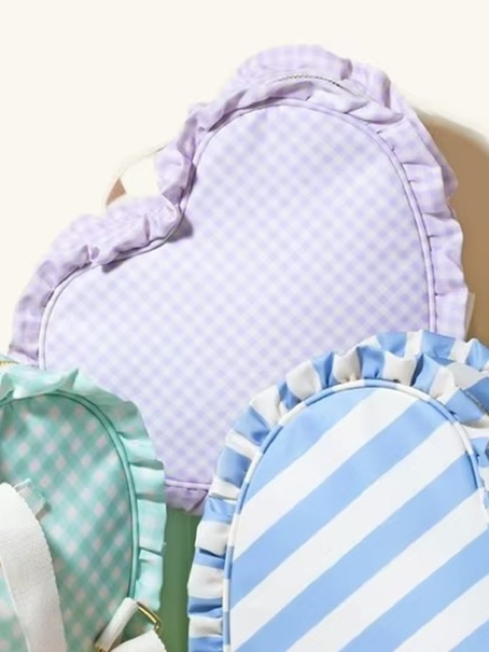 💜 Stoney Clover Lane Heart Ruffle Mini Backpack Lavender Gingham NWOT 💜